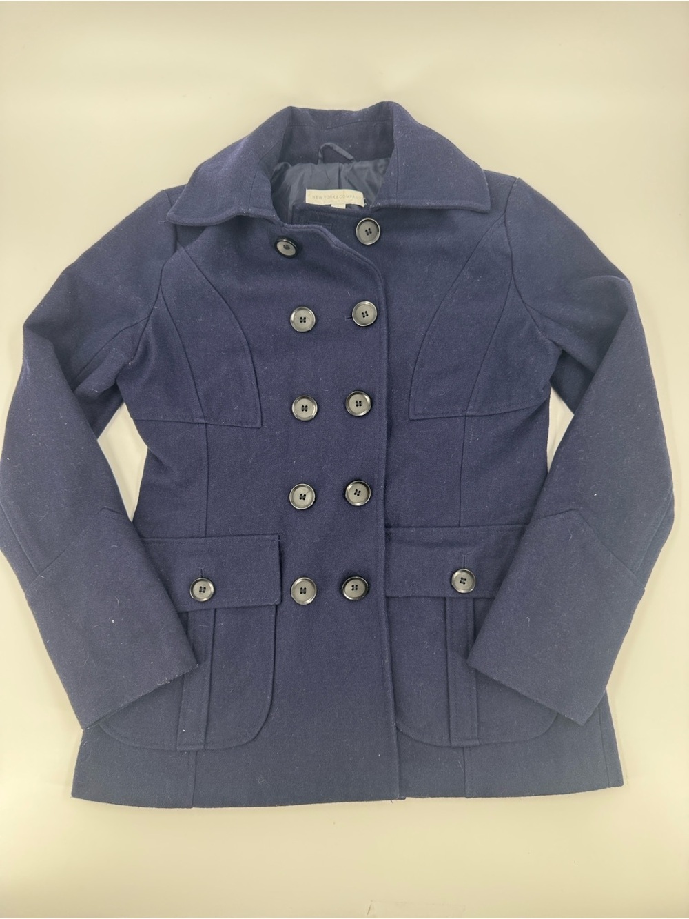 New York & Company Wool Blend Double-Breasted Peacoat Jacket - Navy Size S